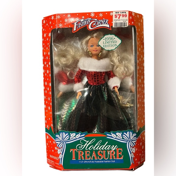 1996 Fashion Corner Holiday Treasure Doll Poseable Blonde in Holiday Gown - Picture 1 of 6